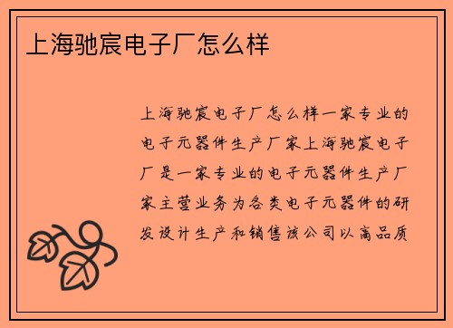 上海驰宸电子厂怎么样